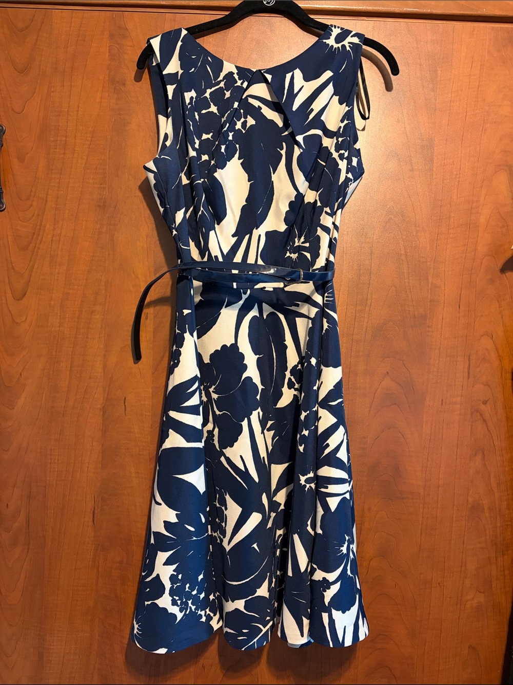 AGB Navy & White Floral Midi Dress with Belt